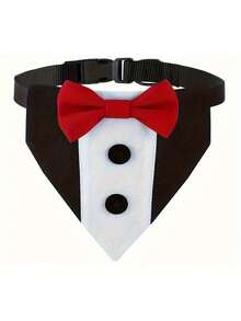 可调节独特宠物头巾，带领结 - 三角形围巾和围兜，适合小型犬到大型犬，非常适合婚礼和正式活动 - 黑白、蓝红可选，狗手帕