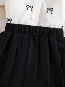2pcs/Set Girls Summer Outfit, White Butterfly Print Blouse + Black Skirt Set, Children Simple Comfortable Casual Everyday Wear, Outdoor Exercise Holiday Entertainment