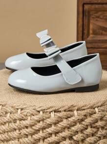 1 Coppia di ballerine in pelle per ragazze, punta rotonda con fiocco tartan, in morbida pelle, adatte per spettacoli o scuola, scarpe da principessa piatte e alla moda per vestire