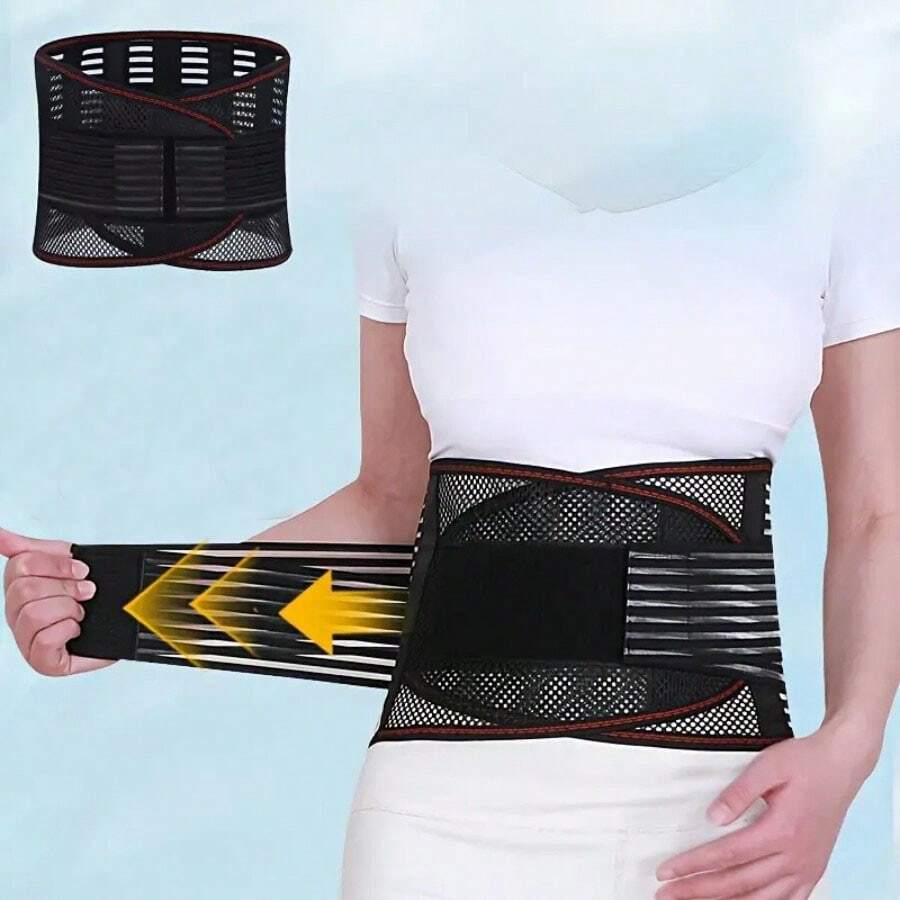 Hochelastischer Kompressionsmaschengürtel mit Atmungsaktivität, 4 Stahlplatten zur Unterstützung des Rückens, geeignet für Yoga, Fitness, Gewichtheben, Pilates - Schwarz - Übersicht 1