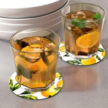 6pcs/Set Or 12pcs/Set Summer Lemon Pattern Coasters, Made Of Rubber Material With Non-Slip Backing, Suitable For Home Kitchen Or Bar Decoration, Fit For Holiday Gatherings, Cafes, Bookstores, Kitchens And Daily Home Decor