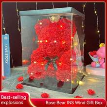 1 pieza Oso de Rosa - Flor Artificial - Peluche de Oso con Flor de Rosa - Hecho de Material PE - Regalo de Cumpleaños - Regalo del Día de San Valentín - Regalo de Navidad - Regalo de Halloween - Regalos - Regalo Perfecto - Juguete