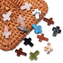 paquete de 5 abalorios cruzados de piedra natural, cuentas de piedra de 12*16mm, accesorios DIY de joyería, decoración de pulseras para el verano