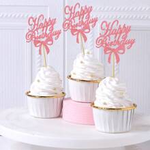 12/24 pièces Décorations de gâteau pour anniversaire, cure-pipes roses, paillettes pour gâteau, décorations pour célébrer la fête d'anniversaire, la baby shower, l'anniversaire