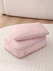 2pcs Luggage Organiser Compressible Clothing Bag Down Coat Organiser Portable Large Capacity Packing Bag Organiser Suitable For Business Trip, Travelling Travel Organizer For Clothes Luggage Storage Bag Set Packaging Bag For Cruise Holiday Beach Vacation Stuff Summer Travel Essentials For Ladies Woman Suitcase Underwear Bag Room Decor - Beige - View 1