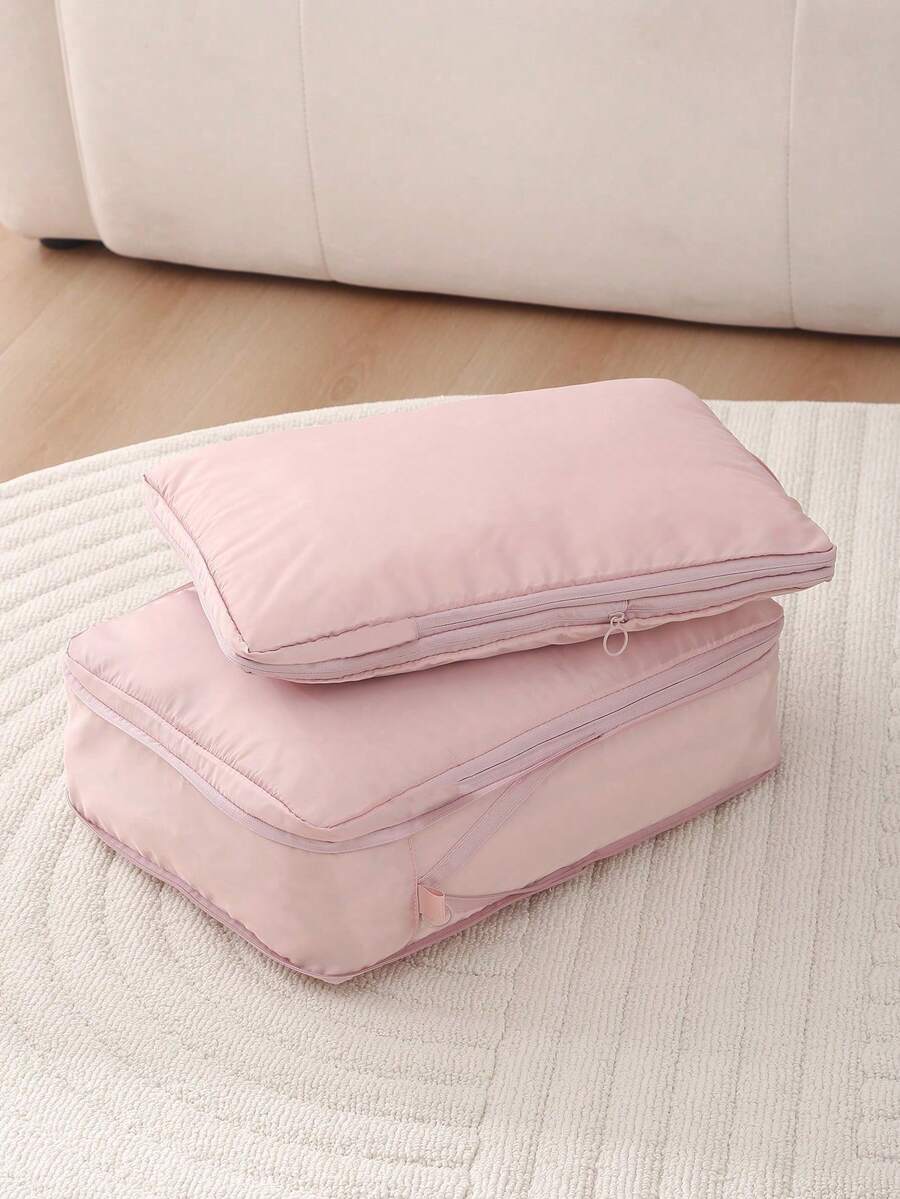 2pcs Luggage Organiser Compressible Clothing Bag Down Coat Organiser Portable Large Capacity Packing Bag Organiser Suitable For Business Trip, Travelling Travel Organizer For Clothes Luggage Storage Bag Set Packaging Bag For Cruise Holiday Beach Vacation Stuff Summer Travel Essentials For Ladies Woman Suitcase Underwear Bag Room Decor - Beige - View 1