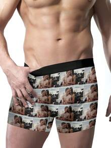 Calzoncillos personalizados para hombres Ropa interior larga personalizada con foto del rostro en ellos, regalos únicos, divertidos y lindos para novio, esposo, él, San Valentín, cumpleaños, aniversario, Navidad, boda, día festivo. Calzoncillos tipo bóxer con estampado de rostro personalizado, regalos novedosos y acogedores para él, novio, esposo, familia, amigos