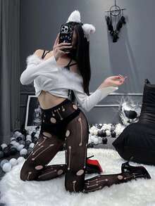 Europäischer & amerikanischer Stil Damen Sommer Neu Sexy Mesh Transparente Cut Out Hohe Taille Eng Lang Lässig Hose, Große Größen