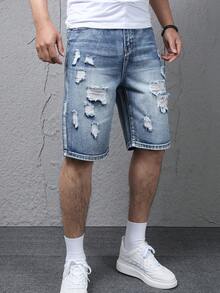 Teen Boys' Fashionable Comfortable Casual Denim Capri Pants - Blue - View 2