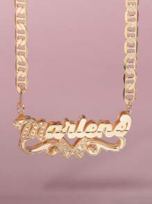 1pc Customized European & American Hiphop Style Double-Layer Nameplate Necklace With Butterfly Flower Edging And First Initial Cutout Pendant On Auspicious Character Chain, Suitable For Various Occasions, Gift Packaging: Red Christmas Gift Box
