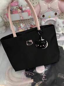 Sanrio Genuine Sanrio Hello Kitty Cute Exquisite Girl Commuting Large Capacity Tote Bag Kitty Embroidered Handbag Lightweight Underarm Hand Bag Student Bag Zipper Opening Design