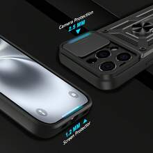 军工防摔全新军用级手机壳，带隐藏支架，防震，兼容 Apple 11/12/13/14/15/16 Pro Max、Galaxy S22/23/24/S25+ 和 A04/A05/A14/A15/A24/A25/A34/A54/A56/A36/A26 防水防刮 - 黑色 - 查看 4