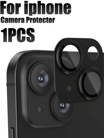 1 pieza Protector de lente de cámara compatible con iPhone 11, 12, 13, 14, 15, 16, [Fuerte adherencia] [Protección contra caídas] Anillo de metal Cubierta de pantalla de vidrio templado para cámara trasera, regalo para cumpleaños, familia, amigos, accesorios para teléfono