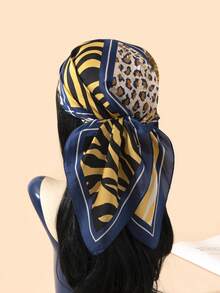 1pc 70cm Floral Print Women Silk Scarf, Women Bandana & Square Scarf, Hair Accessories, Headband, Hair Tie, Hair Wrap, Fashion Accessory, Abaya, Suitable For Beach, Vacation And Daily Life, Adds Accent To Your Style - Multicolor - View 5