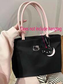Sanrio Genuine Sanrio Hello Kitty Cute Exquisite Girl Commuting Large Capacity Tote Bag Kitty Embroidered Handbag Lightweight Underarm Hand Bag Student Bag Zipper Opening Design