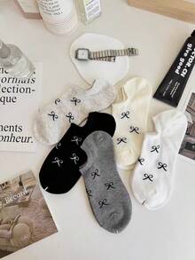 5 Pairs Random Butterfly Design Low Vamp Socks, Black/White/Gray, Summer - Multicolor - View 3