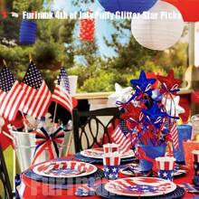 3 pièces/set Centres de table en étoiles scintillantes en mousse + ruban, pour décoration de table de fête, convient pour le Jour des Présidents, le 4 juillet, le Jour du Souvenir, Piques d'étoiles patriotiques, styles assortis expédiés