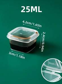 25ml/50ml/75ml/100ml Square Storage Cup, Transparent Sauce Cup With Lid, Mini Food Container For Sauce, Jam And Spice, Suitable For Camping, Office, Picnic, School, Kitchen Storage And Accessories