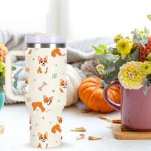 1 Pc Cute Little Fox Tumbler Made Of 40oz Stainless Steel, With Handle, Water Cup With Straw Brush, Non-Slip Water Cup, Portable Multifunctional Water Bottle, Holiday Gift.