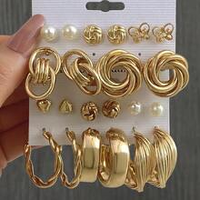 22pcs Butterfly C-Shaped Faux Pearl Earrings Set - Yellow Gold - View 1