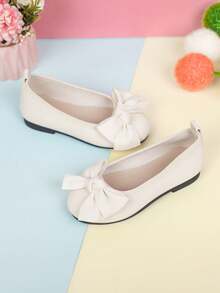 1 Pair Girls' Slip-On Flat Shoes With Bow, Versatile And Fashionable For All Seasons - White - View 2