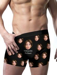 Calzoncillos bóxer personalizados para hombres con foto de rostro y texto personalizado. Regalos únicos y adorables de calzoncillos personalizados para esposo, novio, él, San Valentín, cumpleaños, aniversario, Navidad, boda, fiestas con estampado de rostro y texto personalizado