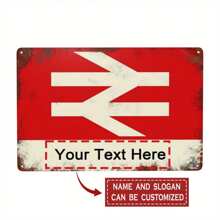 1pc Customizable Vintage Metal Railway Sign - Personalized Name/Text Retro Train Station Plaque 8x12 Inch (20x30cm) Farmhouse Wall Decor, Suitable For Home, Office Or Gift, Customized Present | Vintage Railway Decor | Metal Sign, Train Decor, 2D Flat Style, Perfect For Room Decoration