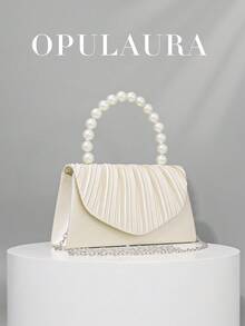 OpulAura 女士优雅仿珍珠缎手提包，浪漫婚礼派对包，精致迷人的晚礼服配饰，褶皱设计正式女士手拿包，适合正式场合、婚礼、生日、派对；也是一份很棒的礼物