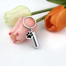 Cylinder Urn Necklaces For Ashes Memorial Keepsake Key Chain Pendant With Paw Print Charm Necklace Stainless Steel Waterproof Cremation Jewelry For Ashes Locket Pendant