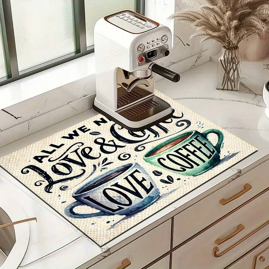 1pc Absorbent & Quick Drying Mat, Classic Vintage Pattern Handmade Coffee Pot Draining Mat, Kitchen Counter Dish Drying Mat With Non-Slip Backing, Silica Gel Drainage Mat That Hides Stains, Super Drainage Kitchen Mat, Easy Clean Dish Rack Mat, Suitable For Kitchen, Coffee Shop, Bar, Festivals, Parties, Home Decor, Holiday Gifts, Foot Mat - Multicolor - View 1