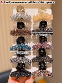 4/10 Pcs Girl's Multi-Color Rhinestone Hair Grabber Combination, Retro Elegance, Suitable For Daily Casual Use, All Seasons