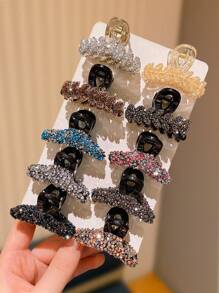 4/10 Pcs Girl's Multi-Color Rhinestone Hair Grabber Combination, Retro Elegance, Suitable For Daily Casual Use, All Seasons