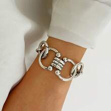 1pc Women's Retro Geometric Bracelet, Simple Stylish Versatile Daily Wear, Dating - Antique Silver - View 9