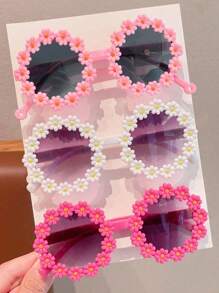 Set de 3 gafas de moda con diseño de flores de colores lindos para niños y niñas, solo tarjeta, no envío