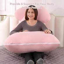 Pregnant Woman Pillow, Bamboo Fiber Pregnant Woman Sleeping Pillow, Cool Pregnant Woman Pillow, 55-Inch U Forming Human Pillow Mother Day Gift - Hồng - Xem 4