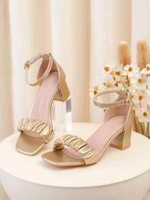 Sandalias de tacón alto versátiles y de moda para adolescentes, adecuadas para bailar y fiestas - Dorado - Ver 1