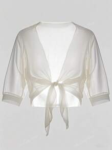 Blusa casual de gasa con nudo delantero y manga corta, en unicolor, ideal como cubrimiento para vacaciones de verano, tallas grandes para mujeres