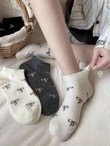 5 Pairs Random Butterfly Design Low Vamp Socks, Black/White/Gray, Summer - Multicolor - View 5