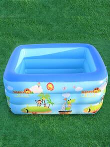 1pc Inflatable Square Printed Swimming Pool, Thick Family Swimming Pool Suitable For Outdoor, Garden, Backyard, Summer Water Party, Beach Essentials, Beach Accessories, Pool Float - Multicolor - View 2