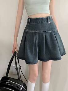 2025 春夏新款高腰 A 字形破洞牛仔裙