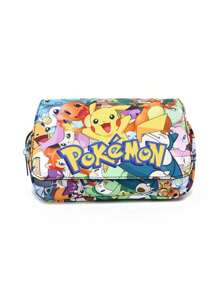 Bolsa de lápices con estampado completo de Pokémon, de doble capa con solapa, para lápices, labiales, brochas, productos de cuidado de la piel, teléfonos móviles, monedas, artículos pequeños, para el hogar, regalos, vacaciones y festivales como Halloween y Navidad. Bolsa multifuncional para la escuela y accesorios escolares.