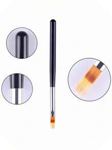 1pc/3pcs French Manicure/Tie Dye Black Nail Art Brush, Oblique Tip Nail Art Pen, Floral Painting Brush, French Curved Manicure Brush - Black - View 9