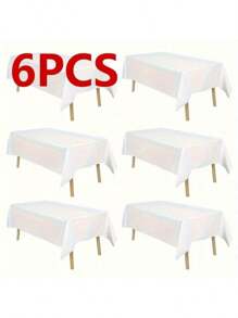 6 Pieces Elegant Disposable Black Tablecloth, Machine Woven, Perfect For Weddings, Bridal Showers, Birthdays, And General Gatherings. Easy To Clean Indoor Plastic Cover