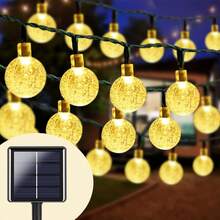 1 件水晶球形 LED 灯串，20/30/50/100/200 LED，户外防水灯串，LED 花园庭院花环灯花园太阳能花园装饰，防水太阳能露台灯，花园庭院门廊婚礼派对装饰的太阳能仙女灯 - 彩色 - 查看 25