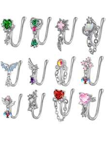 Edelstahl Hufeisen Nasenringe, Septum Ringe, doppelköpfige Ohrknorpel Manschetten mit kubischem Zirkoniaeinheit mit Innengewinde, Augenbrauen, Lippen, Spiral Piercing Schmuck, geeignet für Männer und Frauen