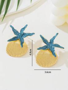 1 对夏日岛屿休闲活力热带风格蓝色水滴海星和贝壳女士耳环，度假礼物 - 彩色 - 查看 5