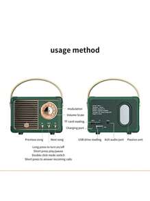 AyeBeau Altavoz inalámbrico Bluetooth, caja de música portátil, mini altavoz inalámbrico Bluetooth con manos libres y subwoofer, capacidad de la batería de 400 mAh 1.48 Wh, altavoz portátil retro, tarjeta TF, radio