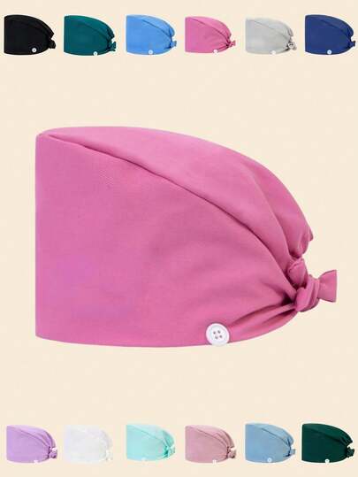 1顶男女通用高品质涤纶混纺纯色工作帽/护士帽，抗菌防尘，可调节后带，侧边带口罩挂钩，适合医生、护士及所有医院/诊所/兽医工作人员佩戴。