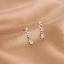 1 par de pendientes colgantes con borla de circonita cúbica larga, elegantes pendientes de tuerca de cobre con circonita para mujer, versátiles
