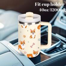 1 Pc Cute Little Fox Tumbler Made Of 40oz Stainless Steel, With Handle, Water Cup With Straw Brush, Non-Slip Water Cup, Portable Multifunctional Water Bottle, Holiday Gift.